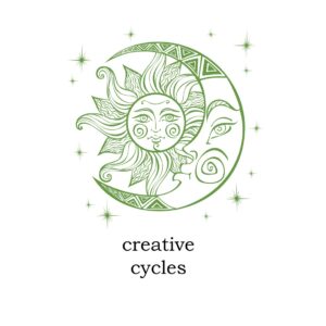 Creative cycles cover image for brianbeholds.com Features a stylized line drawing of sun and moon in green