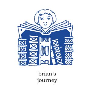 Brian's Journey cover image for brianbeholds.com shows a person readign a book in blue