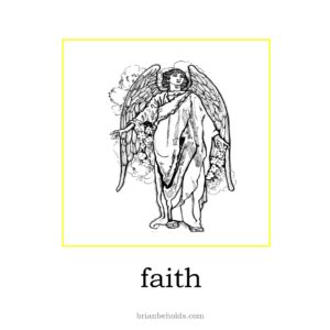 faith theme icon showing a line drawing of an angel with large wings