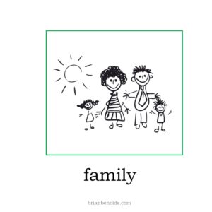 family theme icon showing a ine drawing of a child's rendering of a family