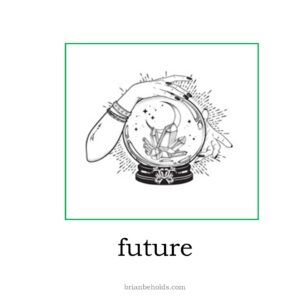 future theme icon showing a line drawing of a crystal ball with a fortune teller's hand resting on it