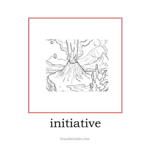 initiative theme icon showing a line drawing of an erupting volcano