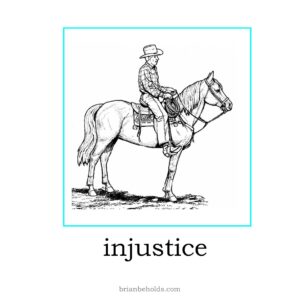 in justice theme icon showing a line drawing of a cowboy on a horse