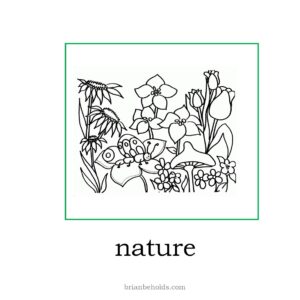 nature theme icon showing a line drawing a patch of various flowers