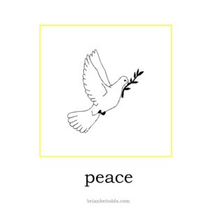 peace theme icon showing a line drawing of a white dove with an olive branch in its mouth