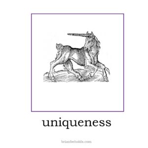 uniqueness theme icon with a line drawing of a unicorn